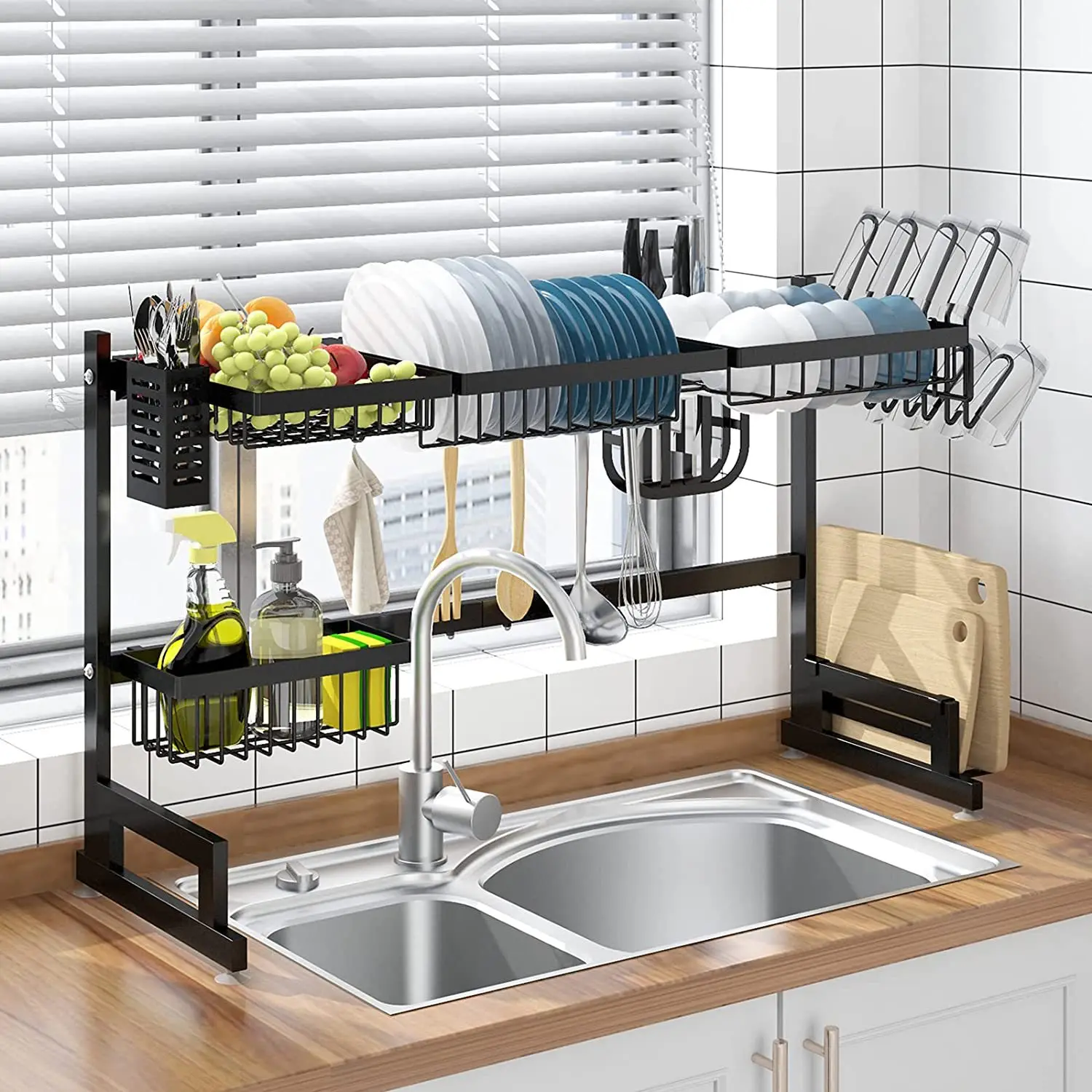 stainless steel multi-layer organizer foldable dish rack kitchen storage holder drainer dish rack with cover dish dryer