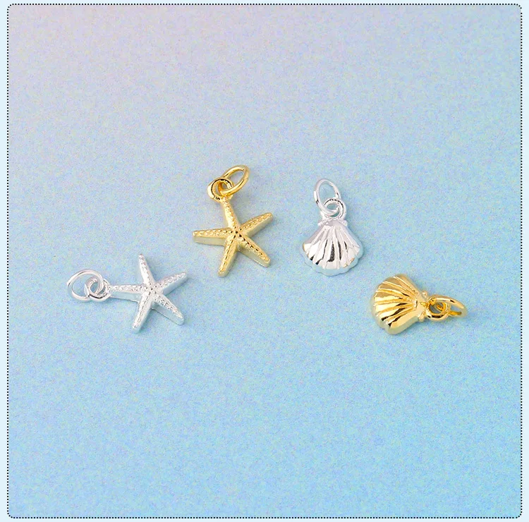 shell starfish david star solid pure 925 sterling silver diy jewelry girls pendant charms for permanent jewelry