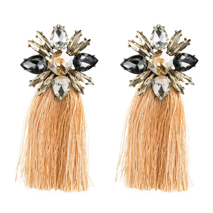 New Glass Drill Flower Long Tassel Earrings For Women Jewelry Wholesale