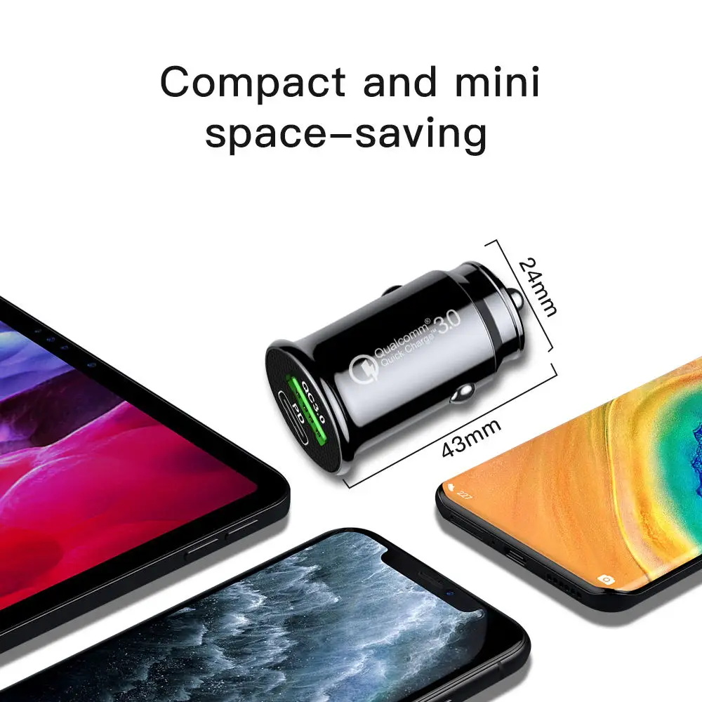  Новые товары быстрое зарядное устройство с двумя USB-портами автомобильное Type-C/USB быстрая зарядка 2