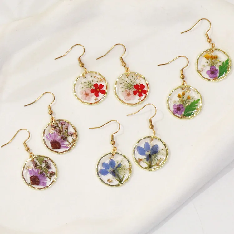 Hot Selling Blue Forget Me Not Myosotis Dried Flower Ear Hook Earrings Jewelry Genuine Flower Drop Glue High Grade Earring