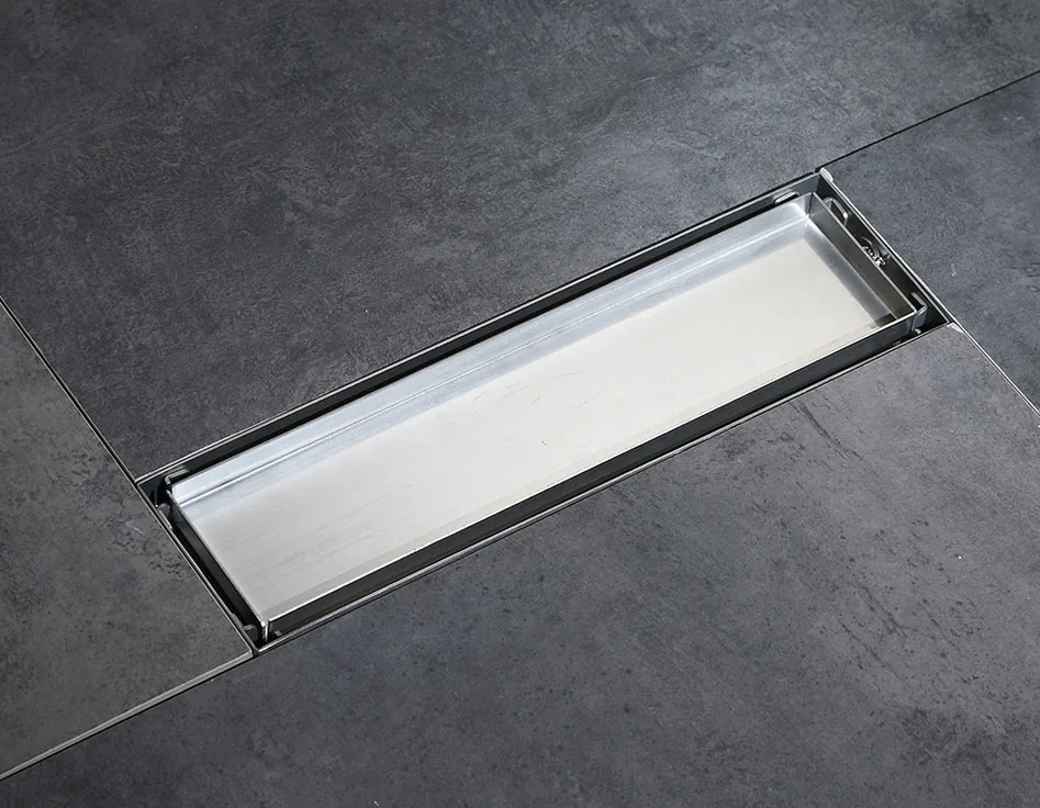 Invisible 80*580 mm Tile Insert channel drain grate anti odor rectangular stainless steel linear floor drain
