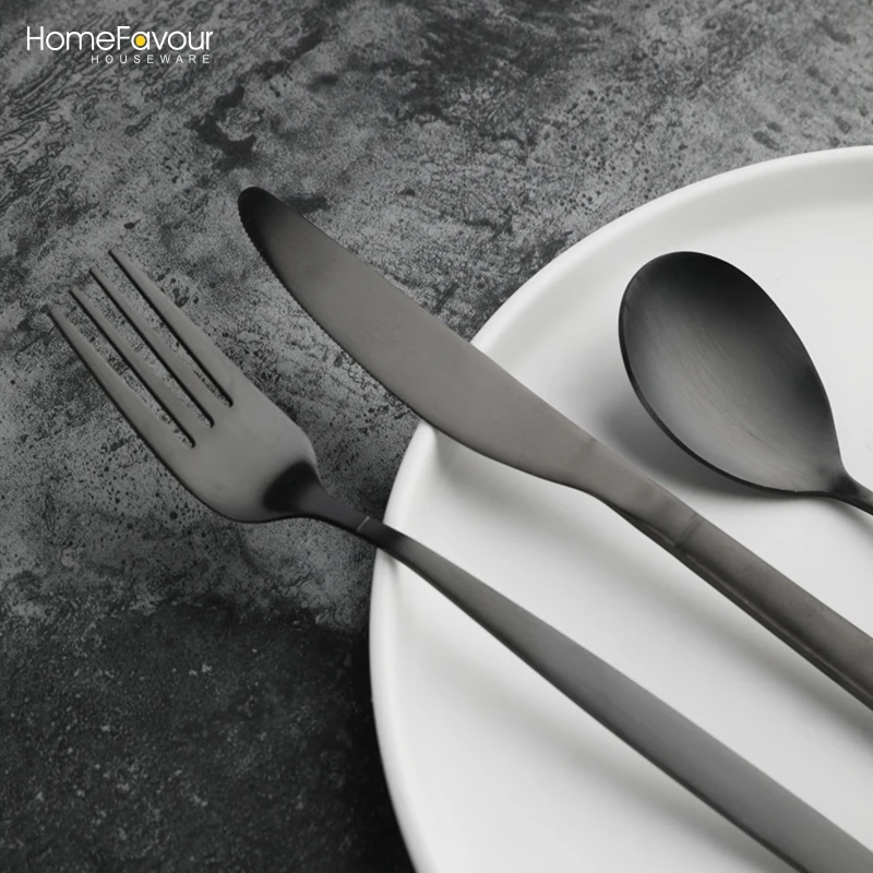 Столовые приборы Homefavour из пищевой стали полностью черные матовые столовые набор черных столовых приборов