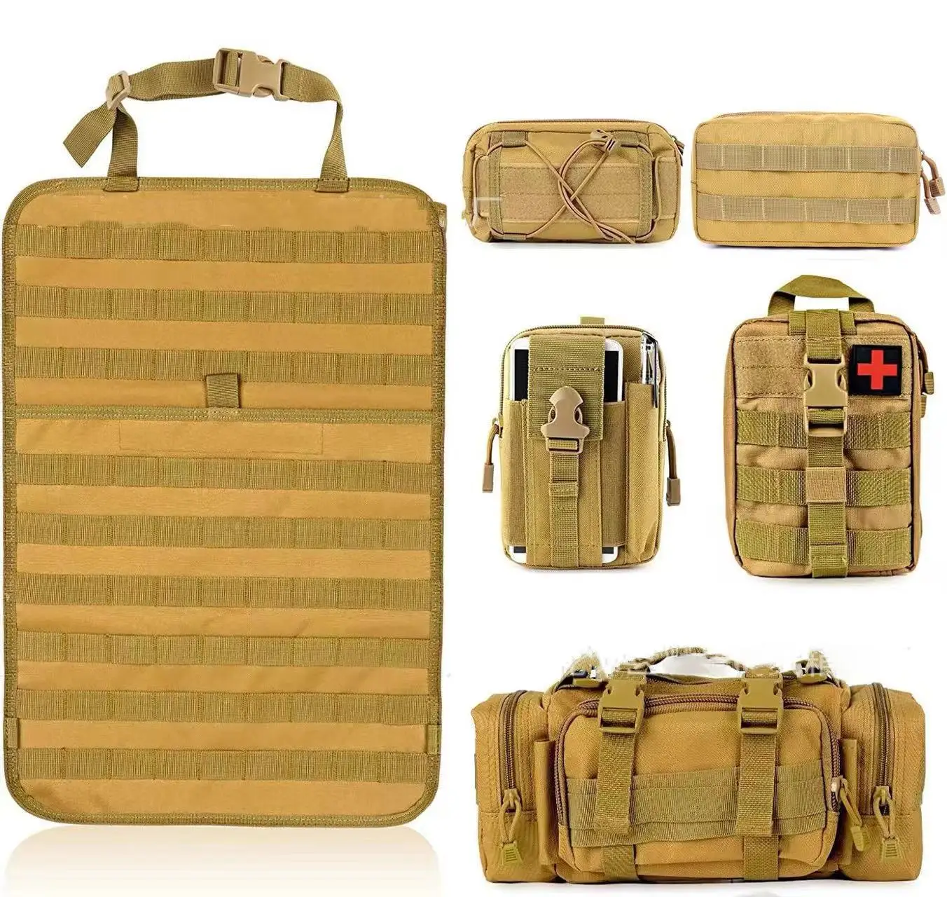 Factory Direct Sale Upgrade Tactical Seat Back Organizer Storage Hanger Bag with 5 Pouch Vehicle Molle Panel Organizer