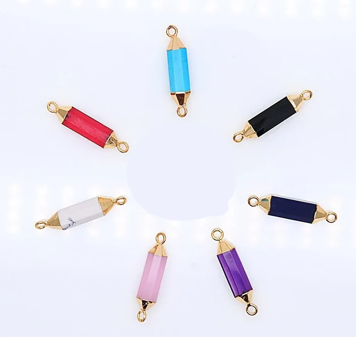 Wholesale 24k Gold Plated Double Bail Turquoise Charm Connector Pendant Silver Diamond Jewel Making Necklace Wholesales