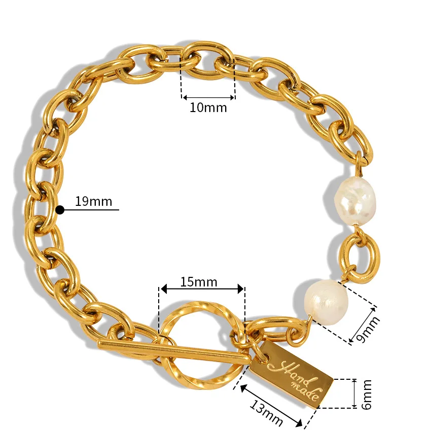 Wholesale Custom Dainty 18k Gold Plated Stainless Steel Fresh Water Pearl Jewelry Natural Freshwater Pearl OT Buckle Bracelet