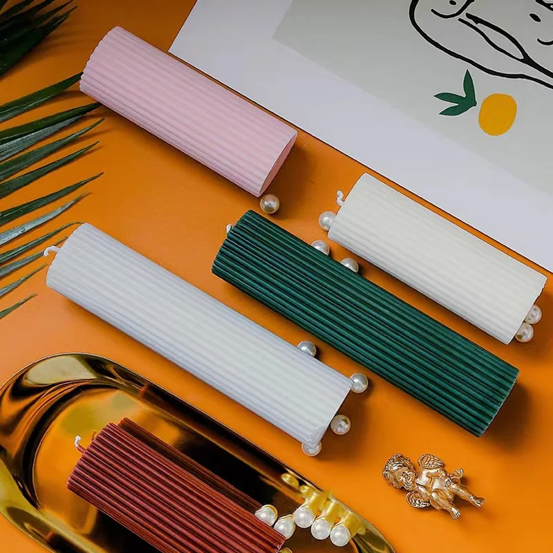 DGC Colorful Vertical Lines Pillar Household Ribbed Candles Custom Twisted Taper Weeding Appointment Dinner Scented Candle