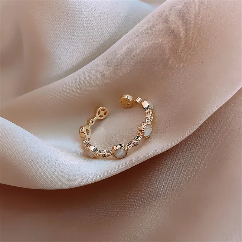 Opal Opening Ring Light Luxury Fashion Personality Ins Tide Small Round Cold Wind Simple Jewelry For Women Girl Friendship