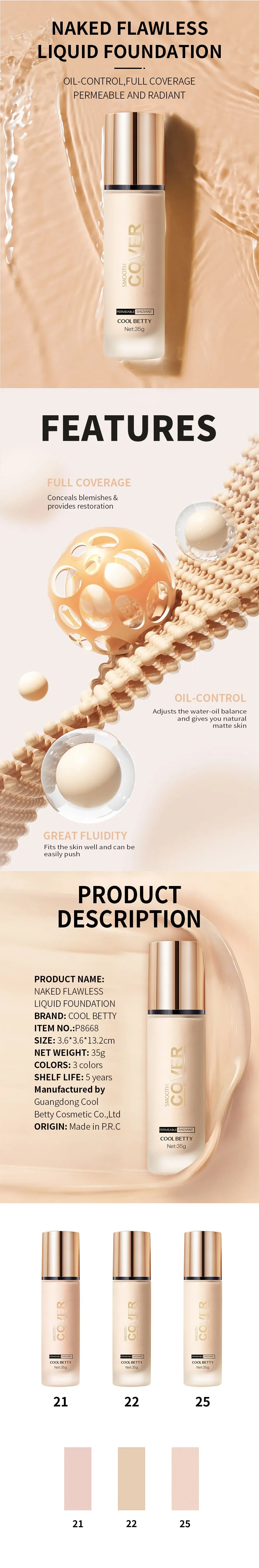 Wholesale No Logo Luxury Bottle OEM powder bulk Foundation Private Label Hydrating Waterproof Makeup Liquid Foundation