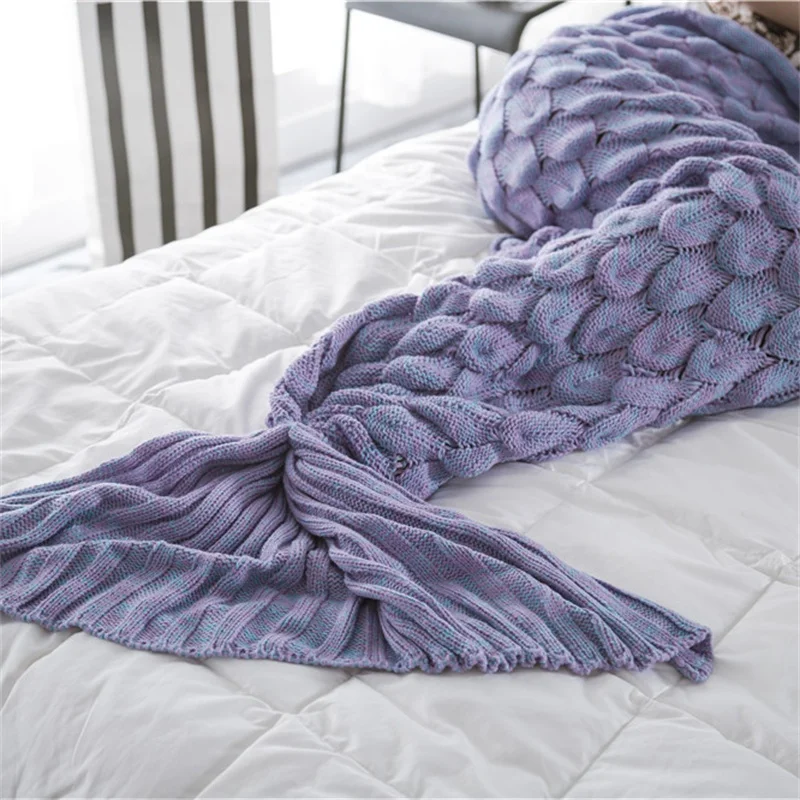 Hot Selling Warm and Comfortable Chunky Soft Little Mermaid Acrylic Custom Knitted Throw Blanket Yl