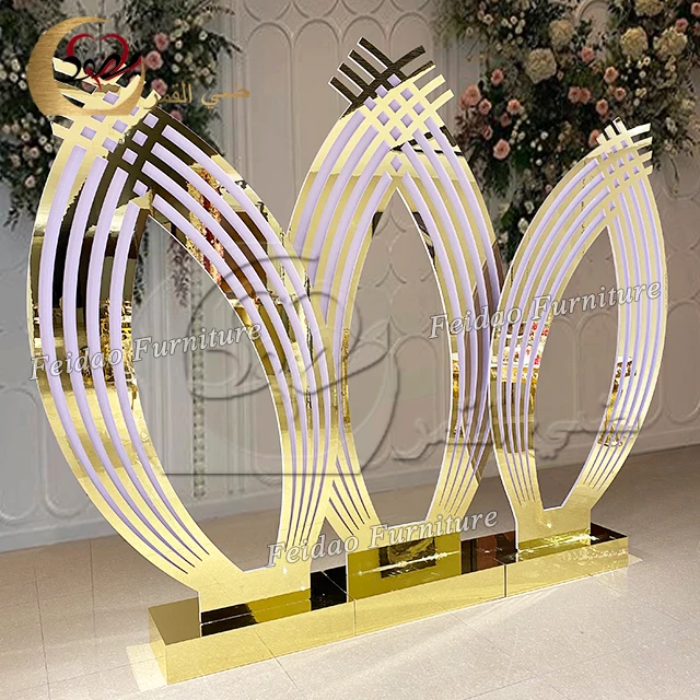 Leaf shape stage prop background set golden acrylic wedding stage backdrop