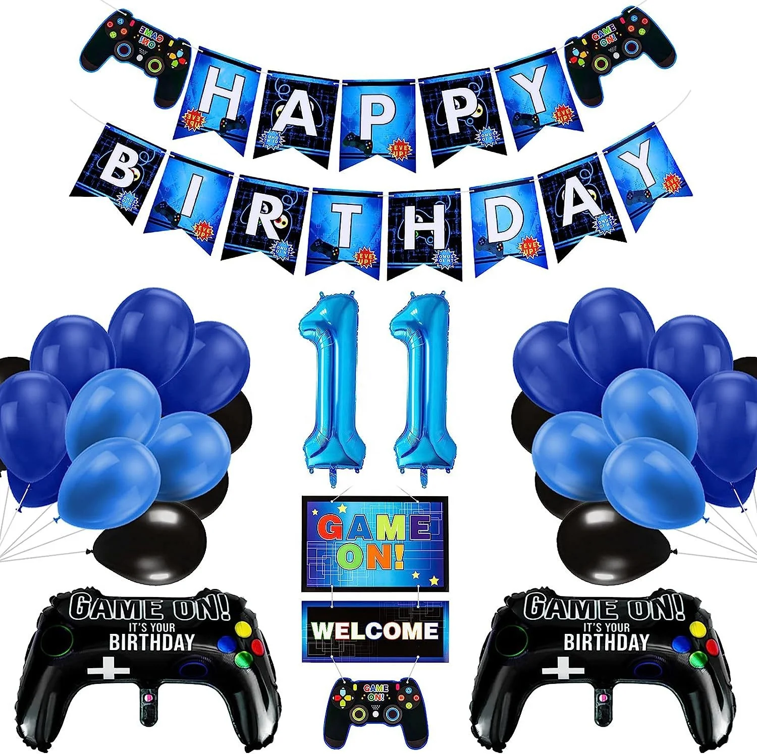Happy birthday decoration  happy birthday banner balloon and game controller balloon Game theme birthday set for boy