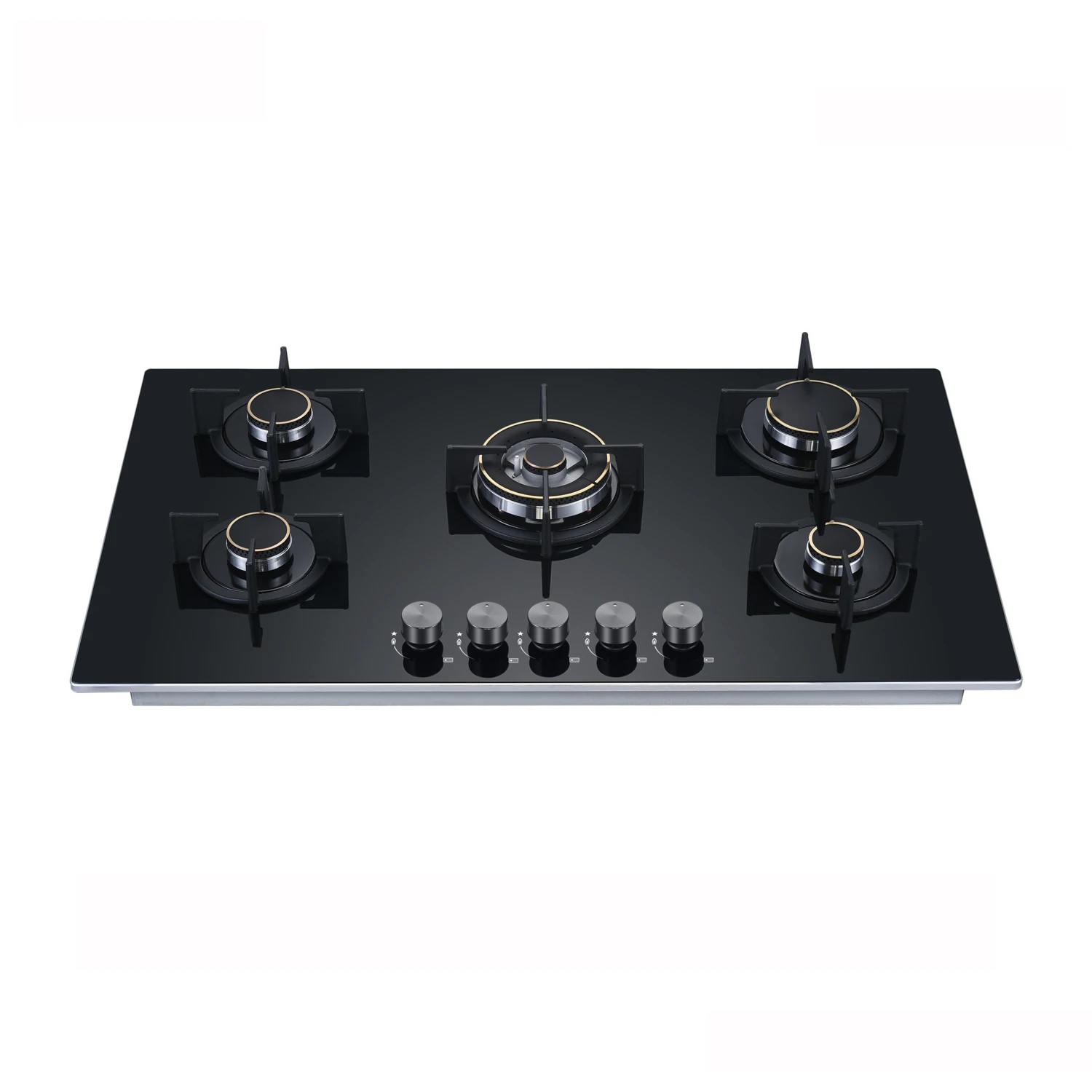 2024 Nuoyi Factory Black Tempered Glass 5 burner gas cooker stove Hot selling Gas cook tops