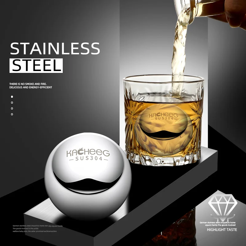 Whiskey Stones Reusable  Best Gifts Cooling Stone And Cube PP Box Stainless Steel Ice Cubes Ice Ball