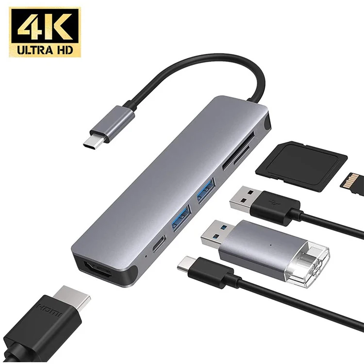 Док-станция типа C многофункциональная, 4K, USB 3,0, 6 в 1