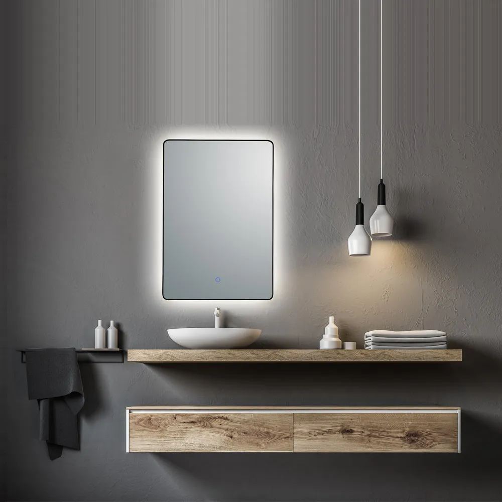 Stainless Steel framed Modern Style Smart Anti-Fog And Weather Forecast Bathroom LED Makeup Mirror