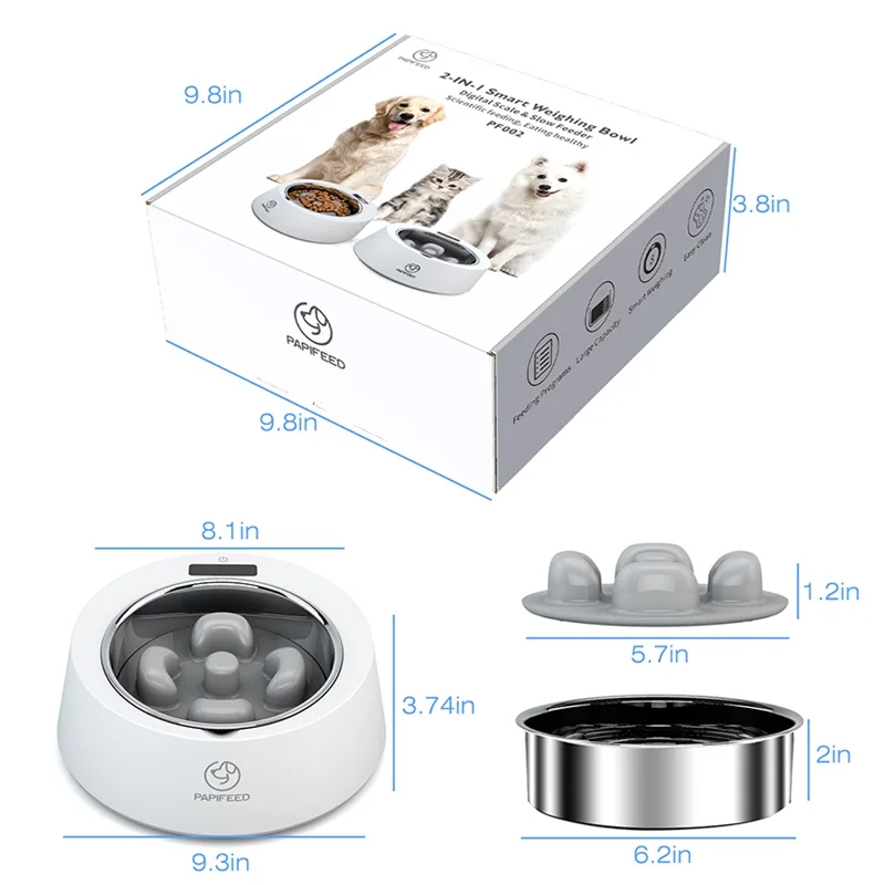 Custom Classic Plastic Stainless Steel Lcd Display Smart Weighing Dog Cat Pet Slow Feeder Food Bowl