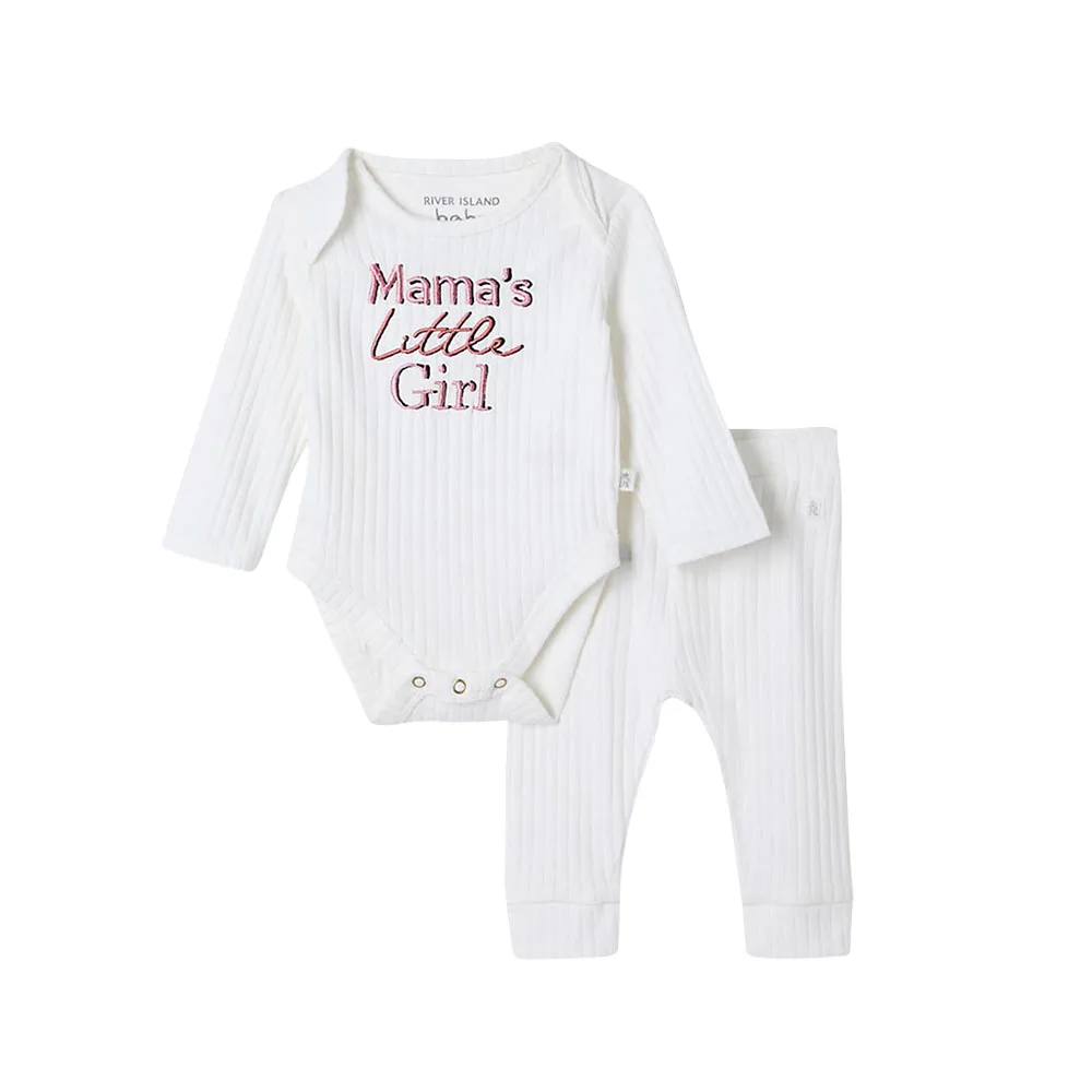 What&why 2021 Long-sleeve Baby Romper Organic Cotton Toddler Clothes Letter Printed Newborn Infant Cloth White Outfit Wholesale