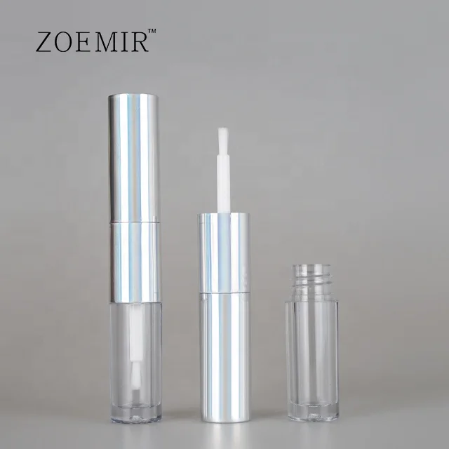 Dual lipstick lip gloss bottle,Holographic dual ended sponge applicator lip gloss,lip liner and lip gloss double sided