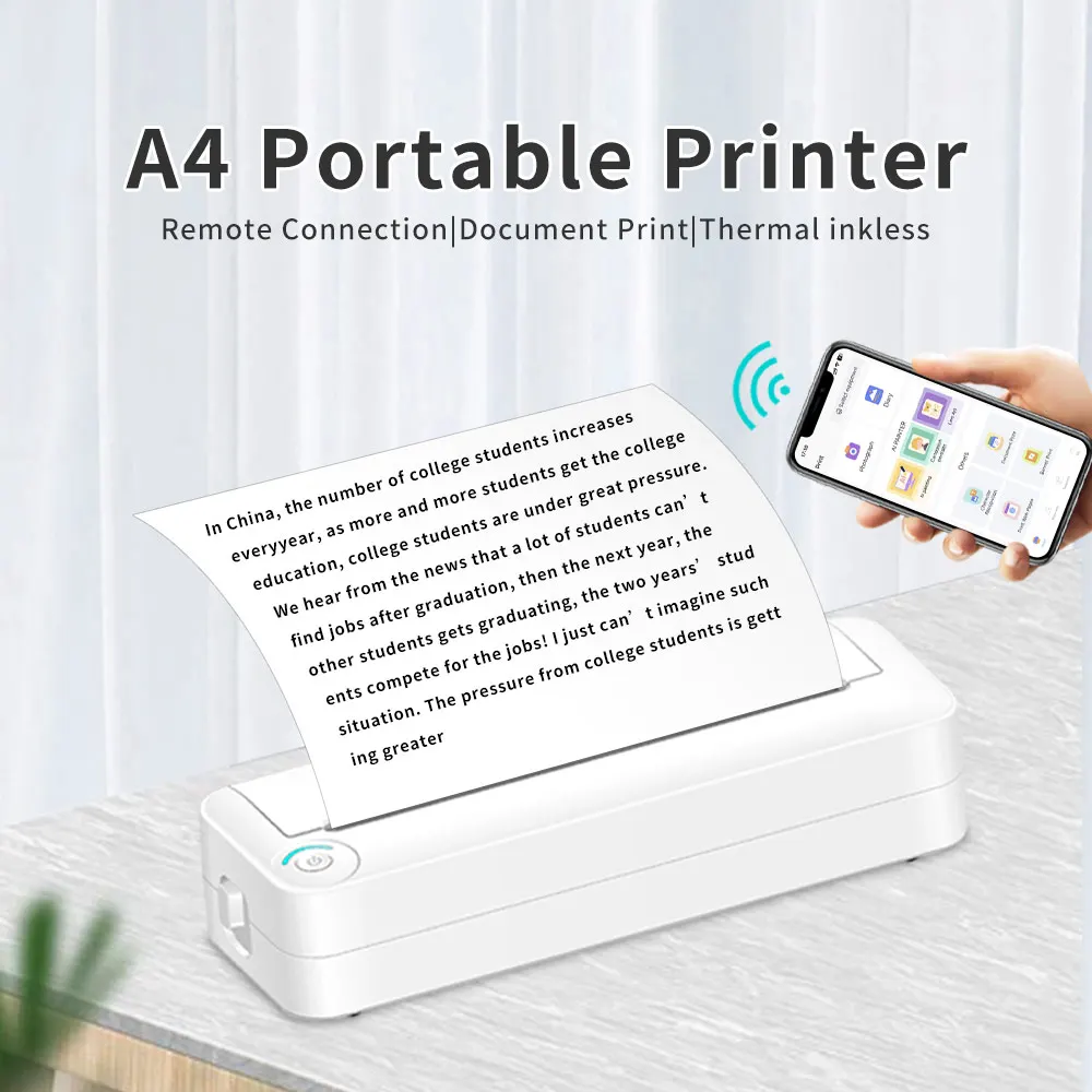 X8-ink-free portable A4 printer mini wireless mobile thermal printer temporary printer computer or mobile phone connection
