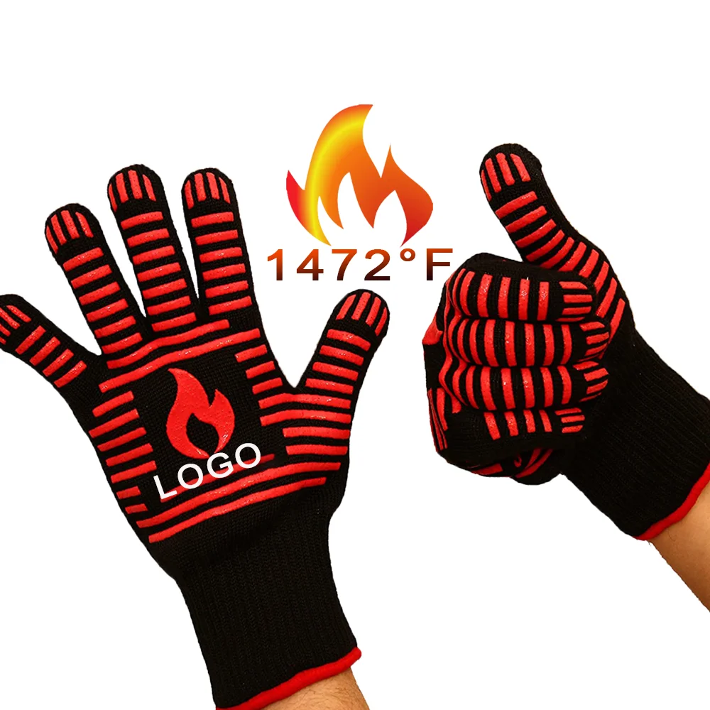 Hot Sale BBQ Gloves Holder Heat Resistant Oven Gloves Grill BBQ Baking Kitchen Silicone Striped Texture Gloves