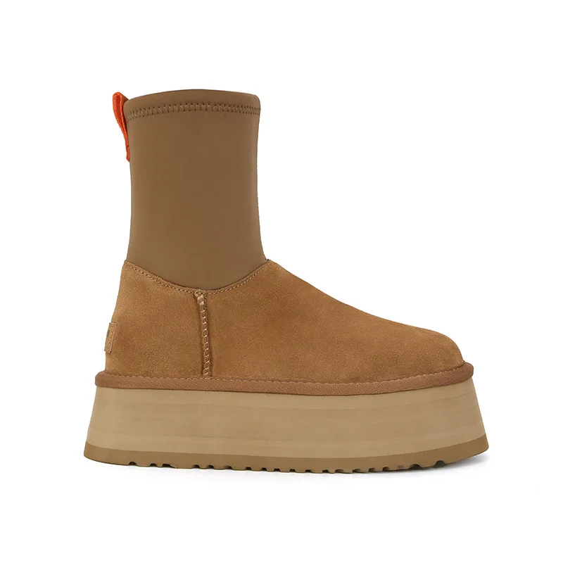 2023 New Winter Soft Sheepskin Warm Snow Boots Furry Leather Fashion Shoes ladies Ankle Thick Heel Boots