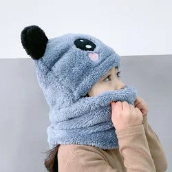 Panda Bib And Hat One-piece Thickened Warmth Cover Face And Ear Protection Knitting Wool Kids Cheap Baby Winter Hats