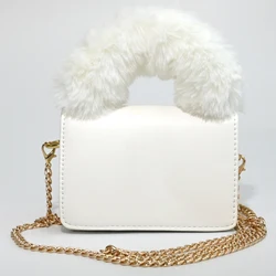 2021 new design matching ny fur purse and hat set Chain Fur Handle warm women purses and handbags ladies  Handbags