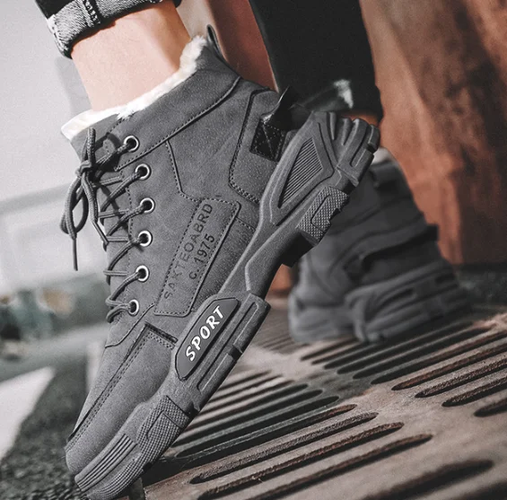 Plush warm snow boots, thickened waterproof cotton shoes, youth mid top martin boots