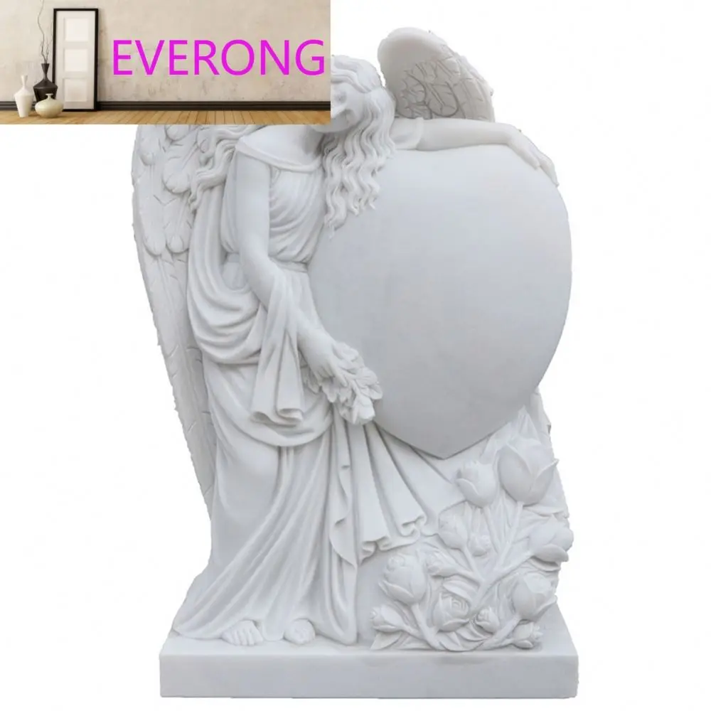 Customized Design European Engraved White Marble Angel Statue Monument Tombstone