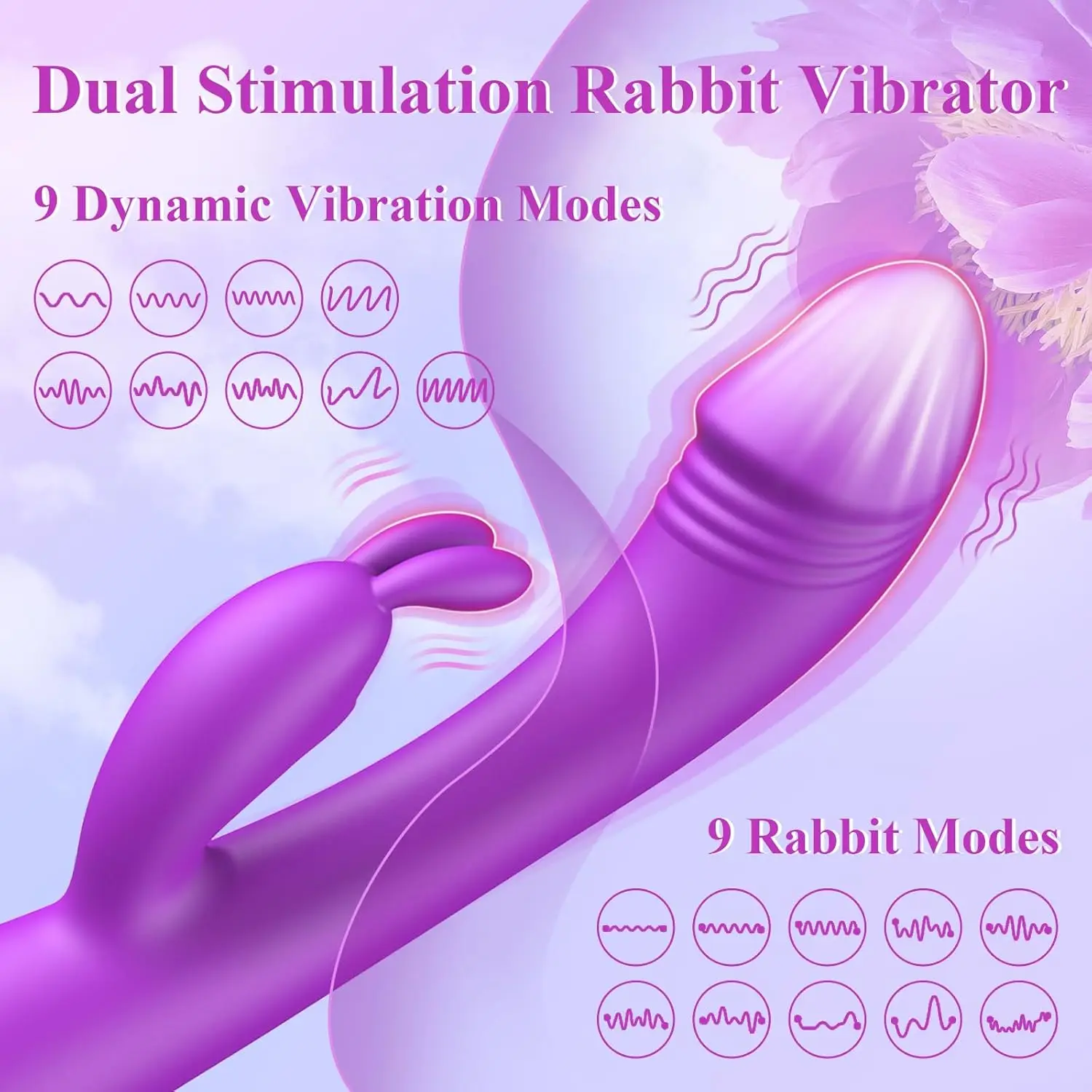 Women Sex Toys Rabbit Women G Spot Vibrating Dildo Clitoral Nipple Stimulation with 9 Vibration Modes Waterproof Quiet Personal