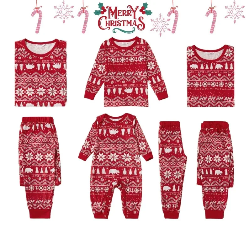 Hongbo custom 2024 printed christmas clothes family cotton warm breathable matching christmas outfit pajamas for family