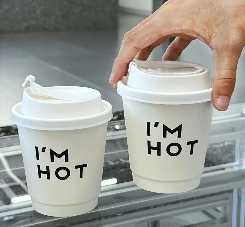 Eco-Friendly Travel Mug Paper Cup Disposable Double Wall Insulated Paper To-Go Coffee Cup with Lid for Hot Beverages
