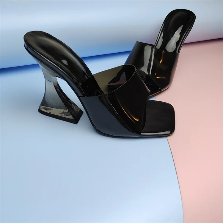 New Arrivals 2021 Shoes Square Toe Crystal Transparent Sandal Heels For Ladies PVC Slip On Womens Colorful Slippers