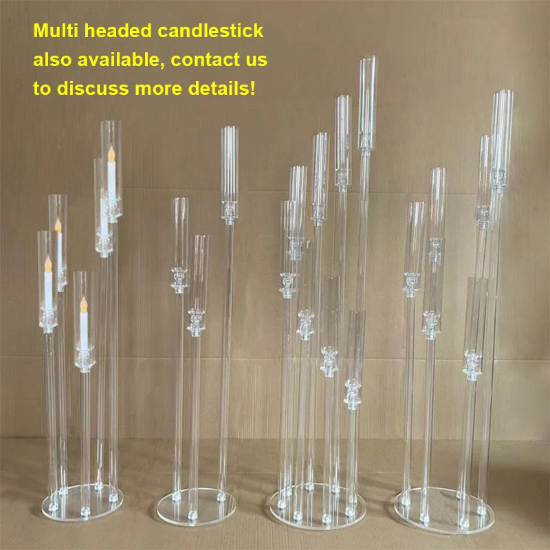 High Candelabra Wedding Centerpieces Single Acrylic Crystal Clear Taper Candle Stick Holder Solid Base Electric Candle Holder