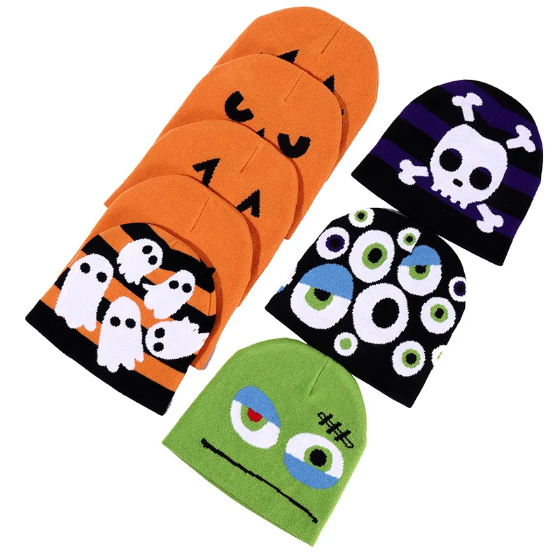 OEM new style unisex custom jacquard funny knit halloween winter beanie hats