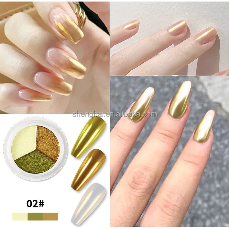 
OM Box Triple Color Laser Chrome Glitter Aurora Mirror Design Acrylic Powder Nail Art Decoration Nail Powder 
