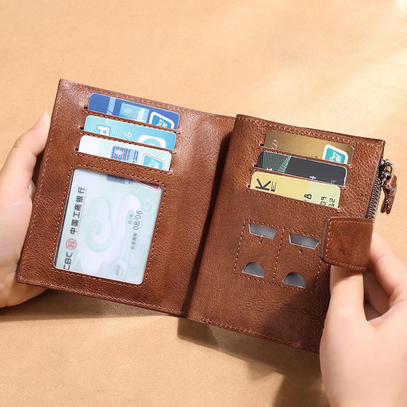  Кошелек мужской кожаный с RFID-защитой винтажный роскошный короткий тонкий бумажник зажимом для денег и кредитных