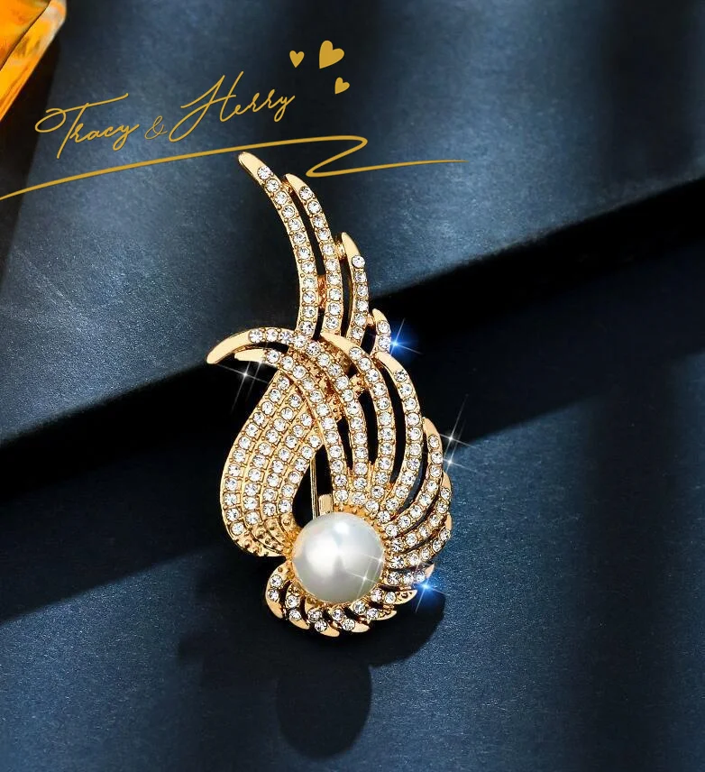 Tracy-Herry Angel Wings Brooch Simple Fashion Personality Imitation Pearl Brooch All-match Clothing Accessories