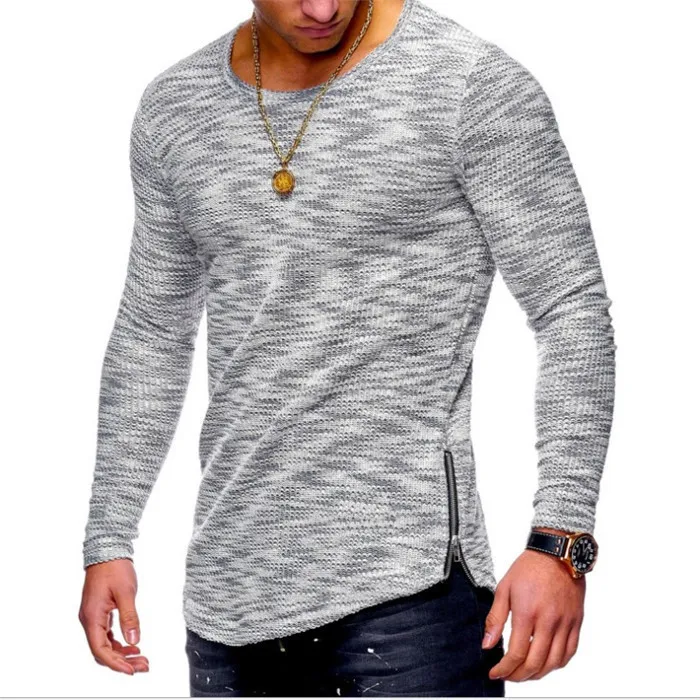 Gulidd  Quality Spring Mens Long Sleeve T-shirt Winter bottom shirt Side zipper embellished loose T-shirt