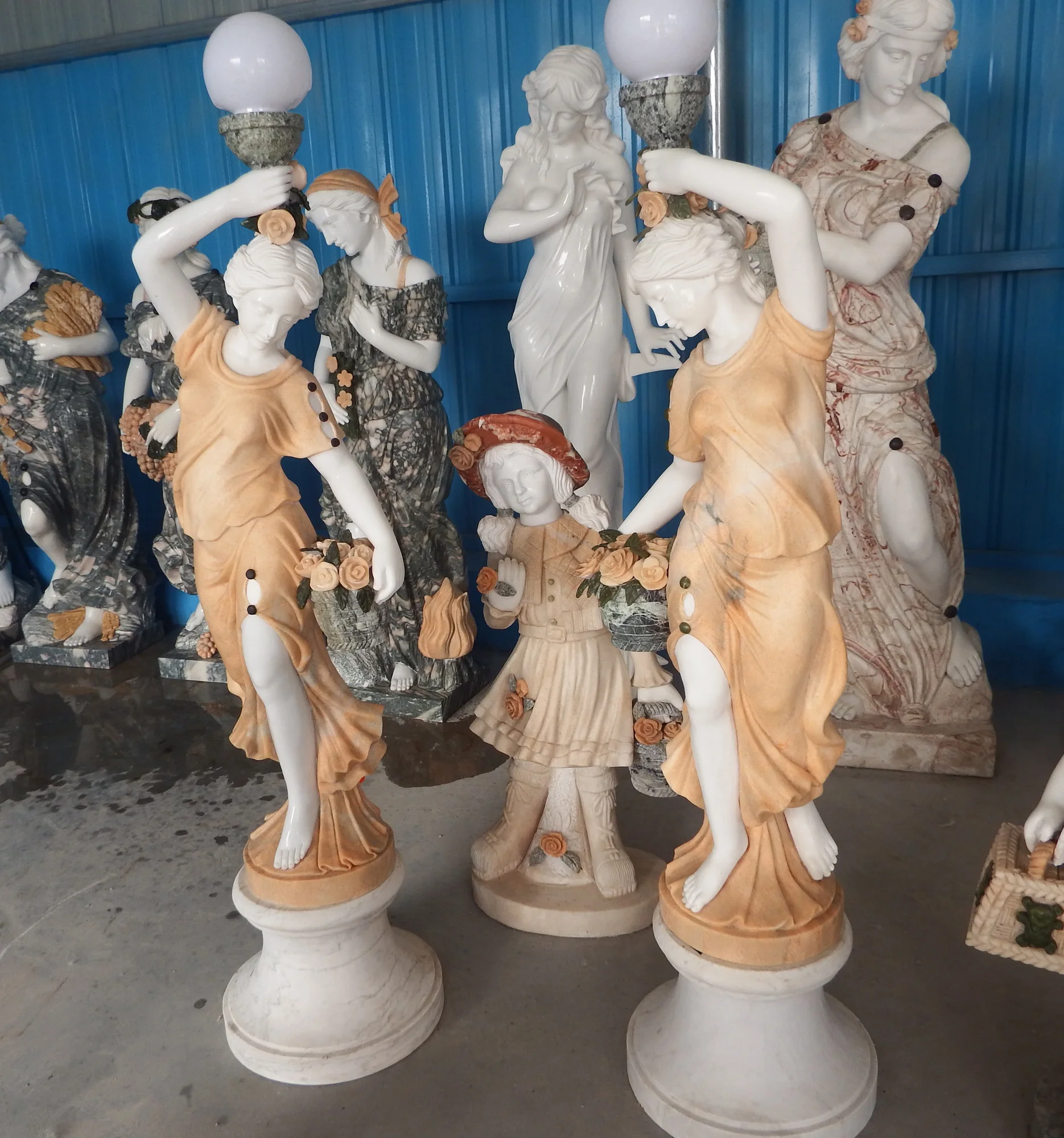 Garden Decoration Marble Statue Stone Western Sculpture European Woman Lamp Statue