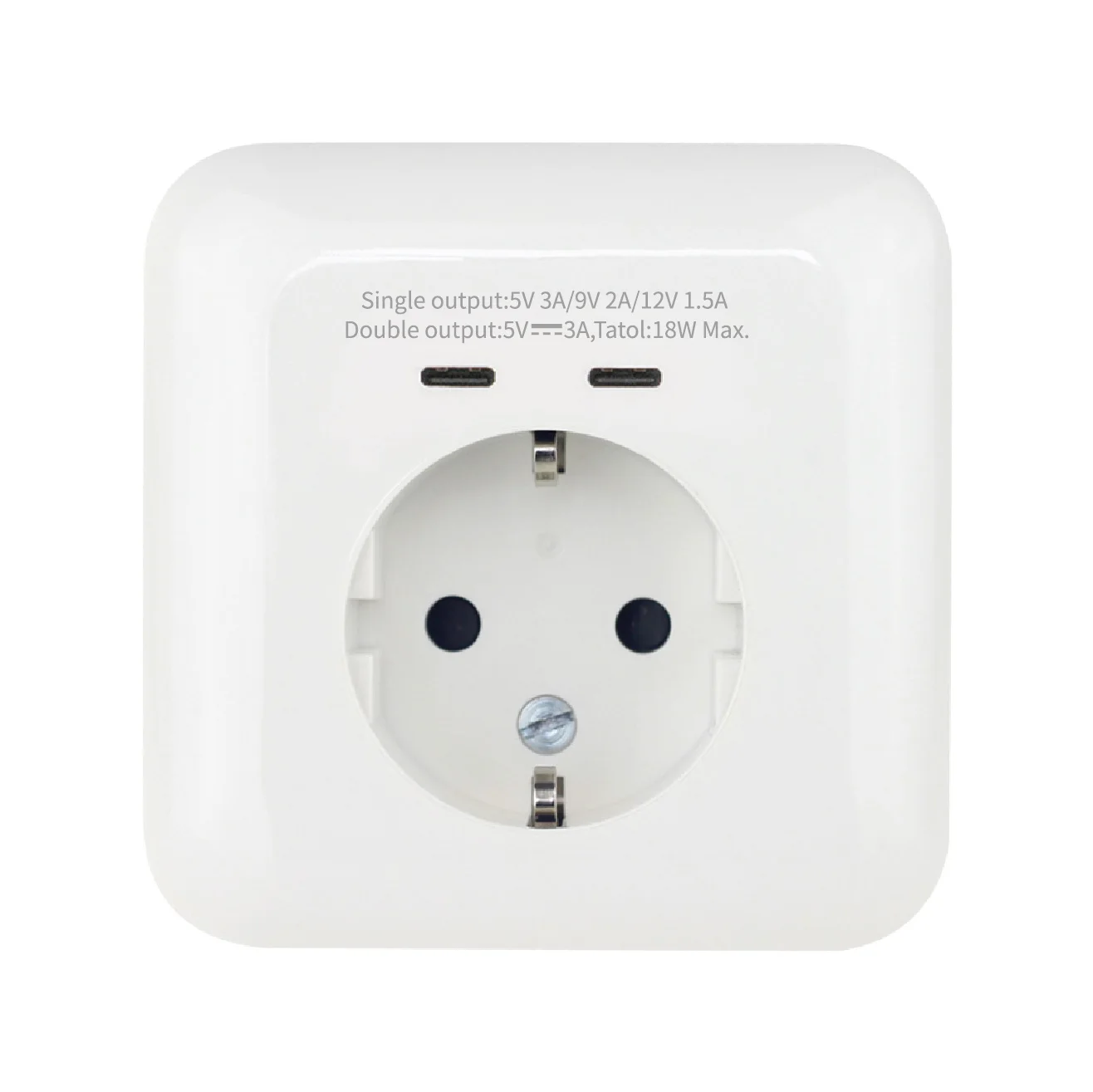 Europe Schuko Socket 2USB Type C Wall Socket Standard Grounding USB Charging Port Type C 5V 2.1A EU Power Socket Outlet