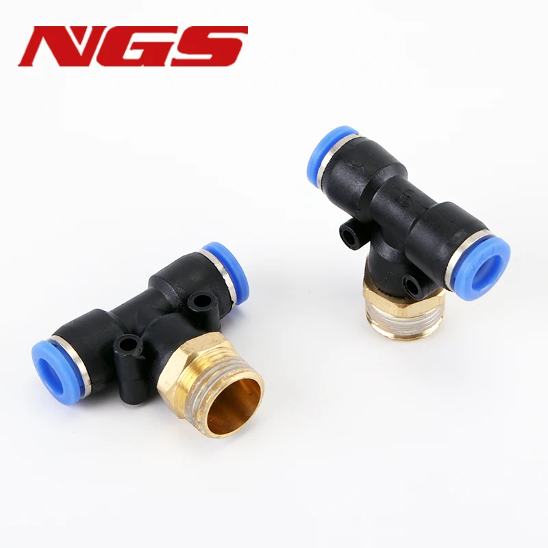 PB Pneumatic Piping Male Thread Tee Shaped Three-way Quick Connector Adapter PB4 6 8 10 12 14 16-M5/01/02/03/04/06