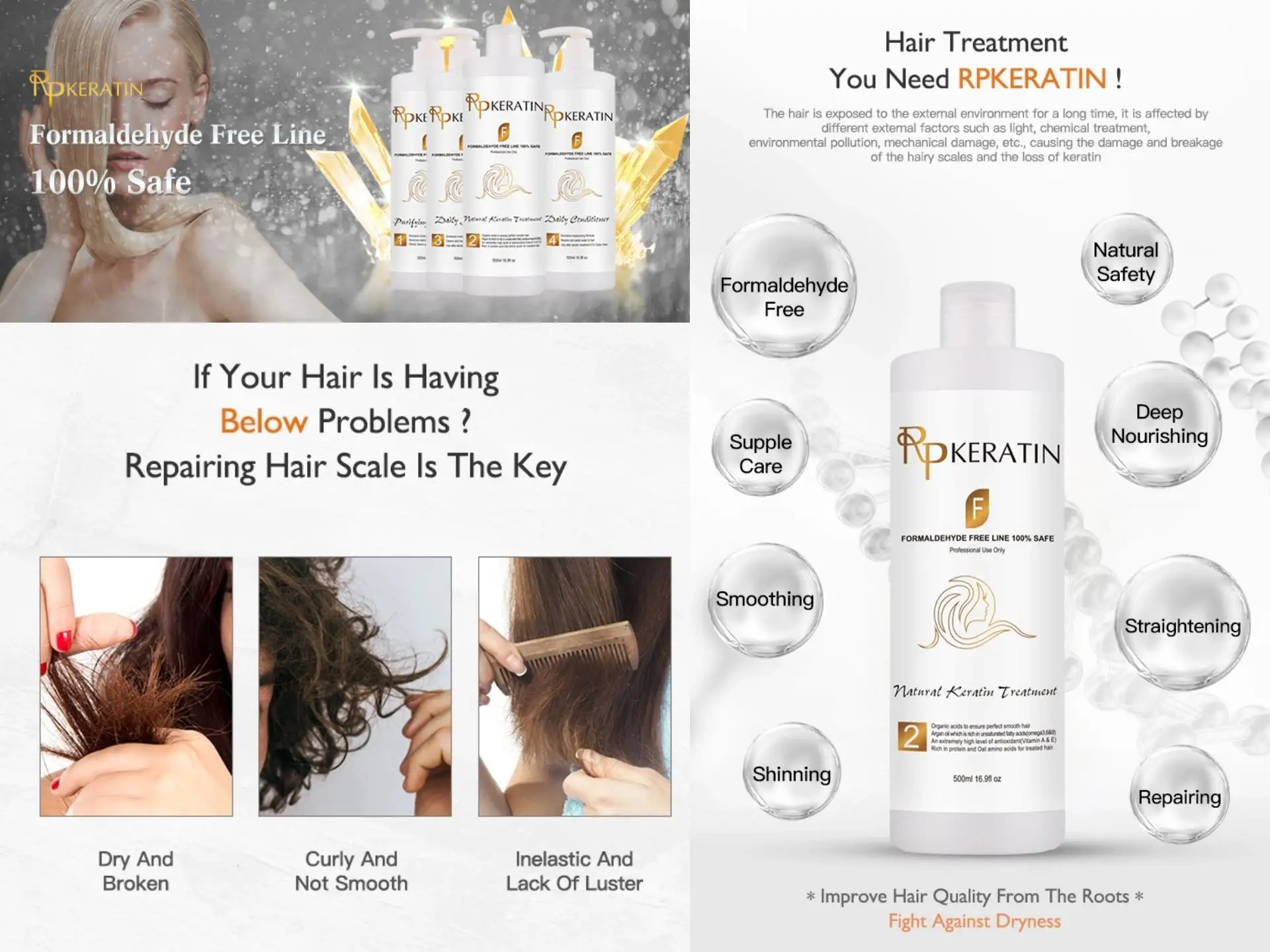 Formaldehyde Free Private Label OEM Organic Hair Keratin Cream Hydrating Keratin Clarifying Shampoo