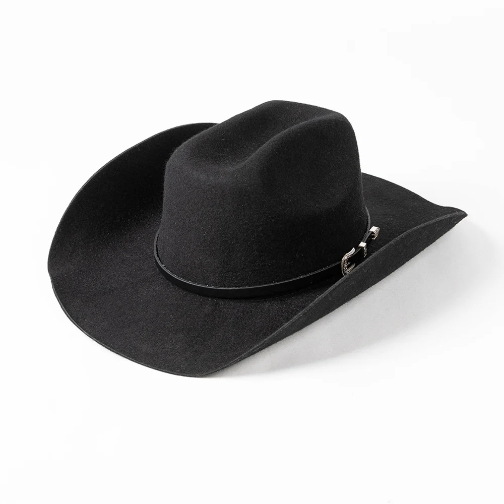Autumn winter new fashion casual belt buckle wide brim wool felt cowboy hats outdoor warm top hat