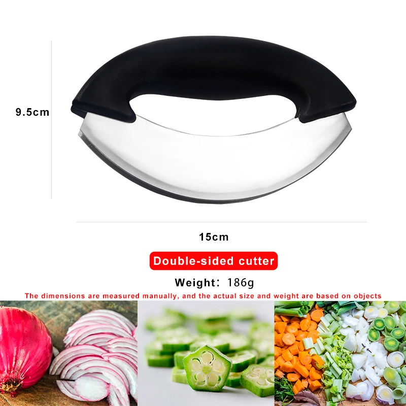 Stainless Steel Double Blade Mezzaluna Mincing Knife for kitchen manual vegetables cutter chopper