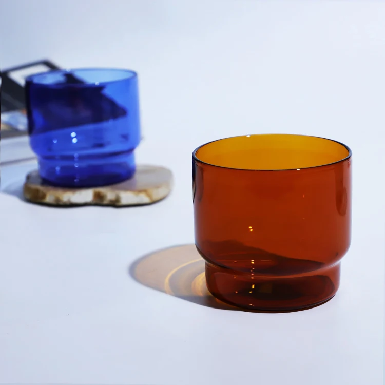 Eco-friendly lead-free stackable mug water cup borosilicate glass cup household color glass coffee cup
