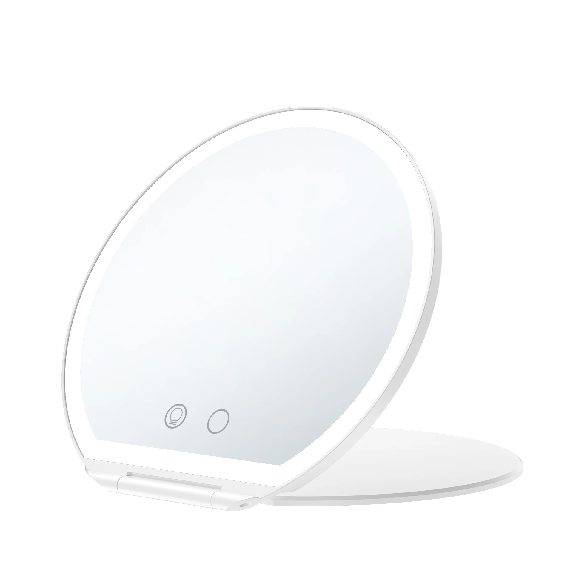 Half Round Moon Rechargeable Compact Travel Mirror with LED lights Make Up Foldable Irregular Cosmetic Vanity