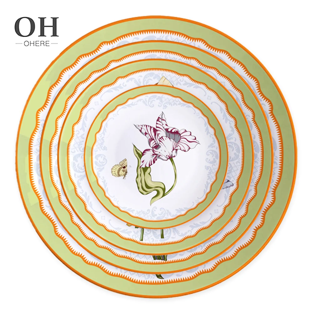 Fresh ceramic plate dish on-glazed Lily of the valley decal bone china dinnerware decor plate dish wedding rent dinner plate