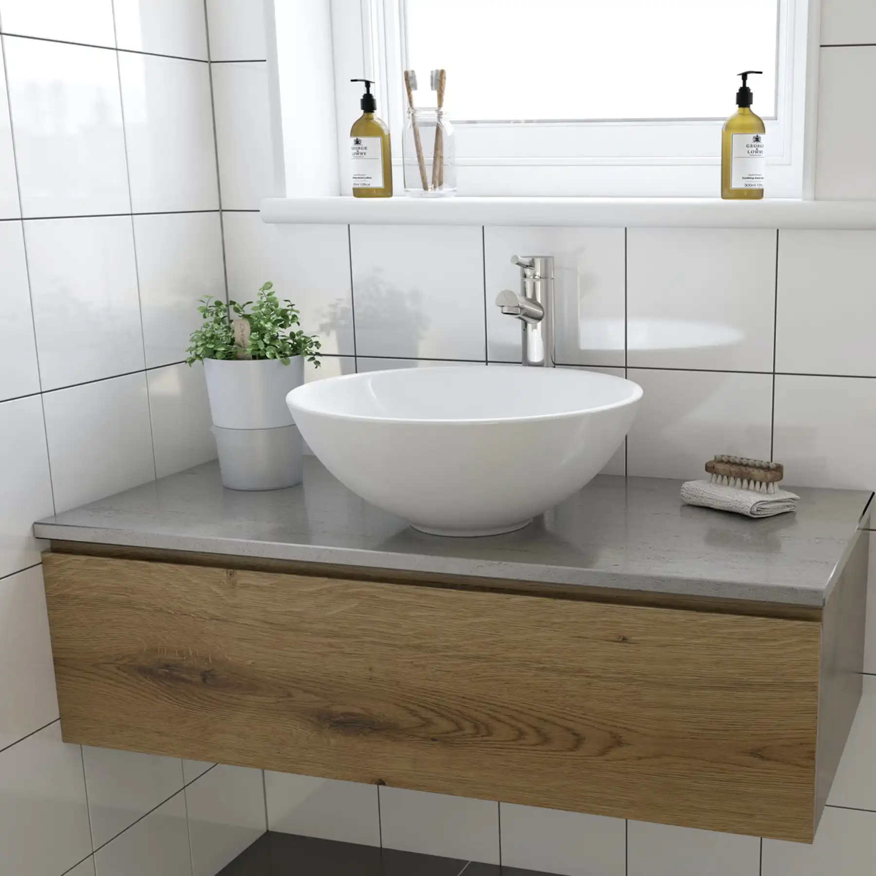 Custom Modern Stone Cabinet With Wash Basin Oval Ceramic Table Top Bathroom Vanity Sink Featuring Artistic Counter